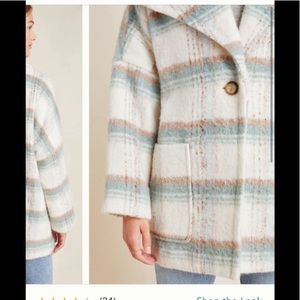 NWT Anthropologie Elsa Plaid Check Coat in White
